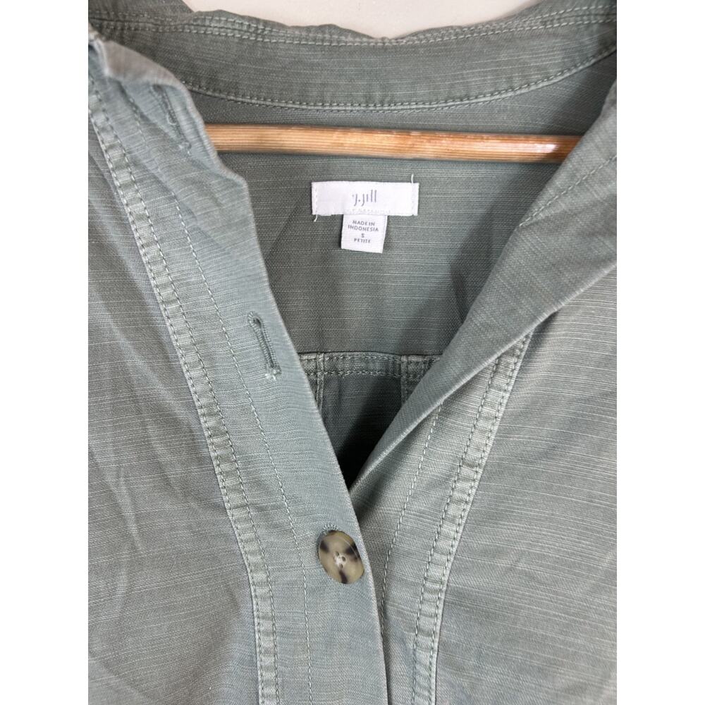 J JILL Utility Chore Button Front Jacket Minimalist Summer Green Lagenlook Sz SP - Picture 8 of 11